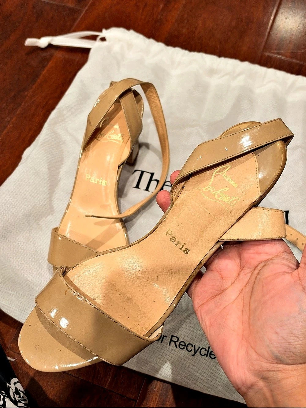 Christian Louboutin Patent Leather Sandals Heels in nude